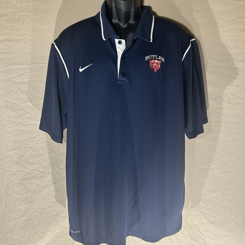 Nike Butler Bulldogs Polo Shirt Mens XXL Navy Blue Dri-Fit NCAA Winged Foot